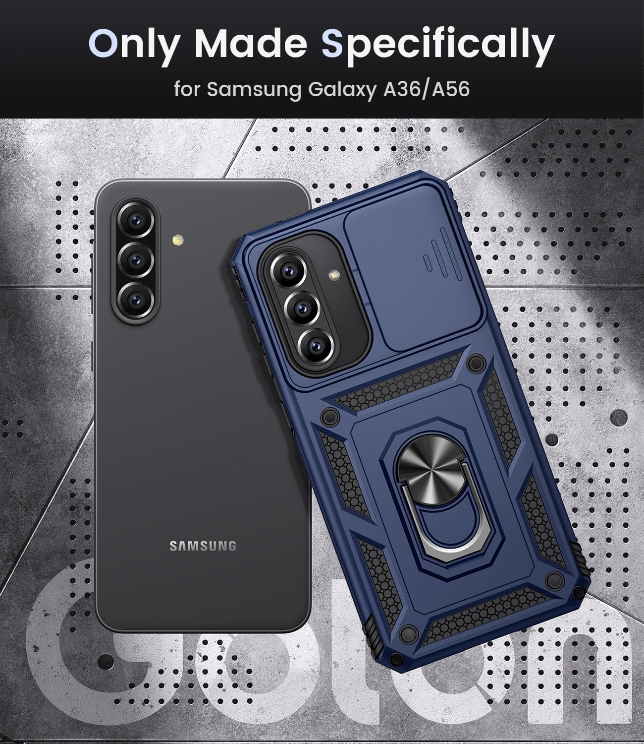 Samsung Galaxy A36 A56 5G Case with Camera Cover & Kickstand Ring, Blue
