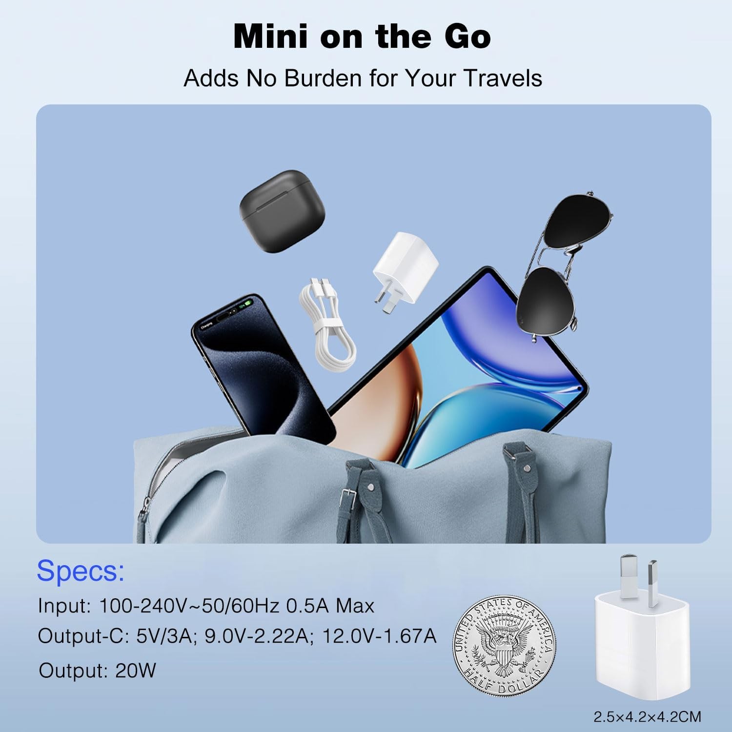 Australia Travel Adapter 30W USB-C Fast Charger for iPhone, iPad 6ft Cable
