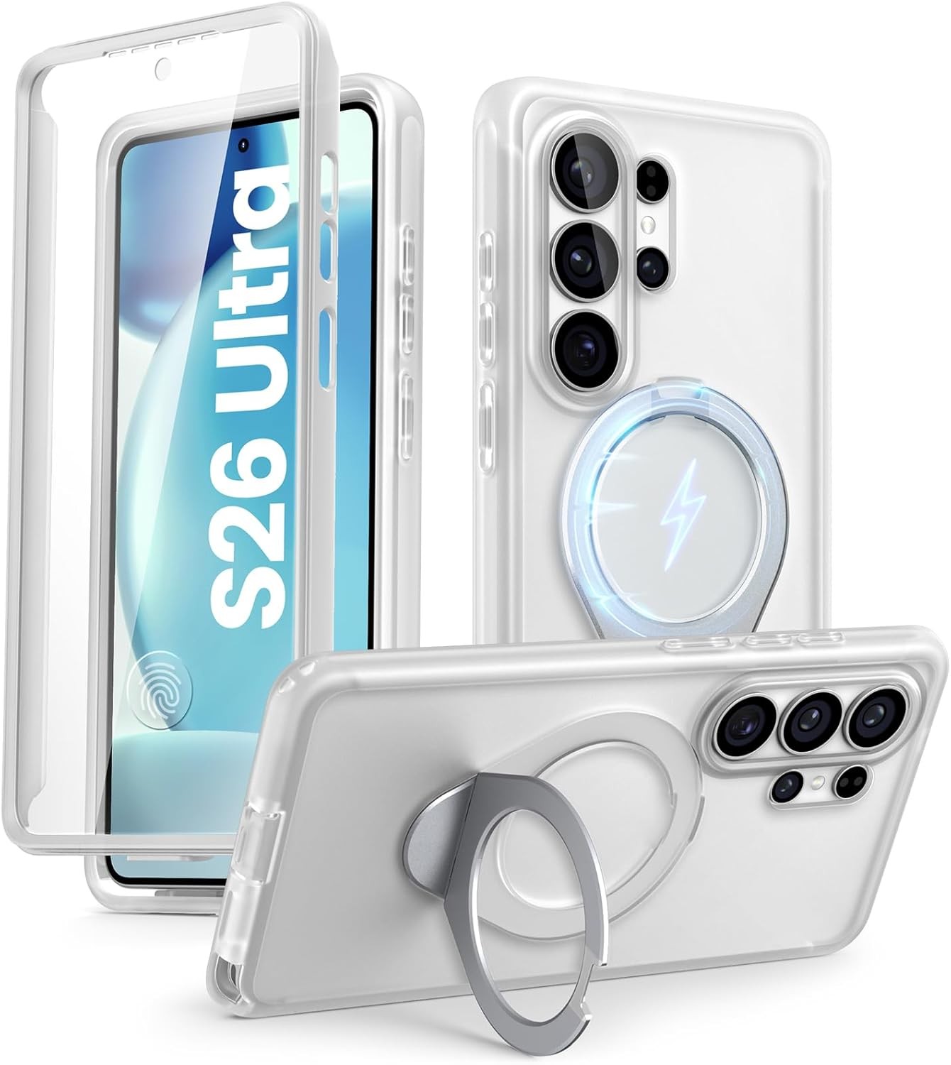 Samsung Galaxy S26 Ultra Case with Ring Stand, 360° Full-Body, Frost Clear