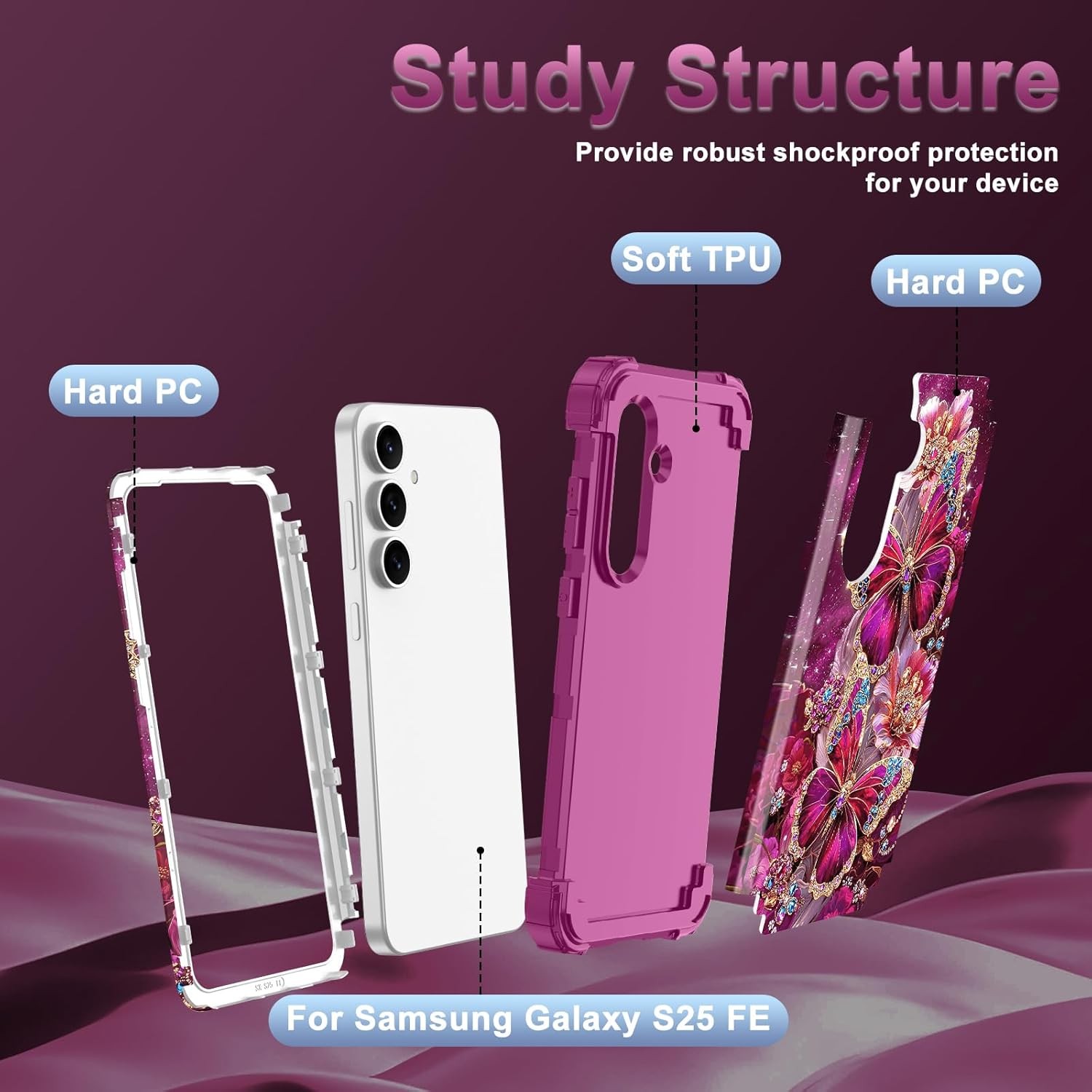 Galaxy S25 FE Case, Three Layer Heavy Duty Shockproof Protection Hard Plastic Bu