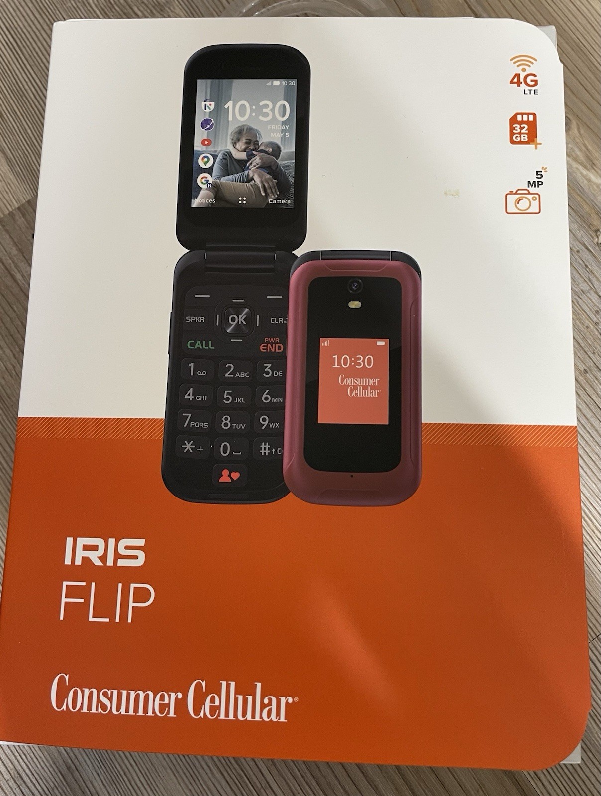 Consumer Cellular IRIS Flip Phone Red 4G LTE (Up To 32GB -Card Not Included) New