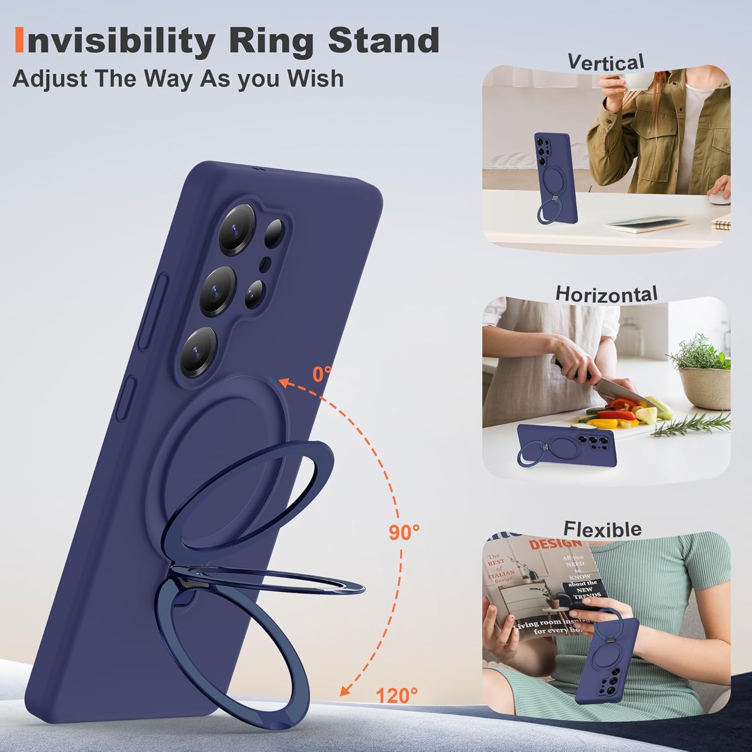 Dark Blue Silicone Case for Samsung Galaxy S26 Ultra with Magnetic Invisible Sta