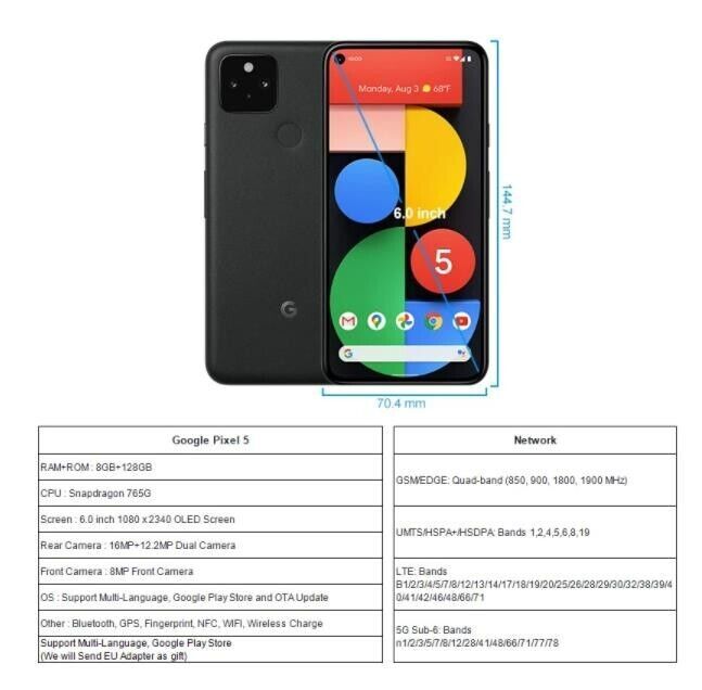 Google Pixel 5 128GB 5G 6.0″ ATT T-Mobile Verizon Unlocked Smartphone New Sealed