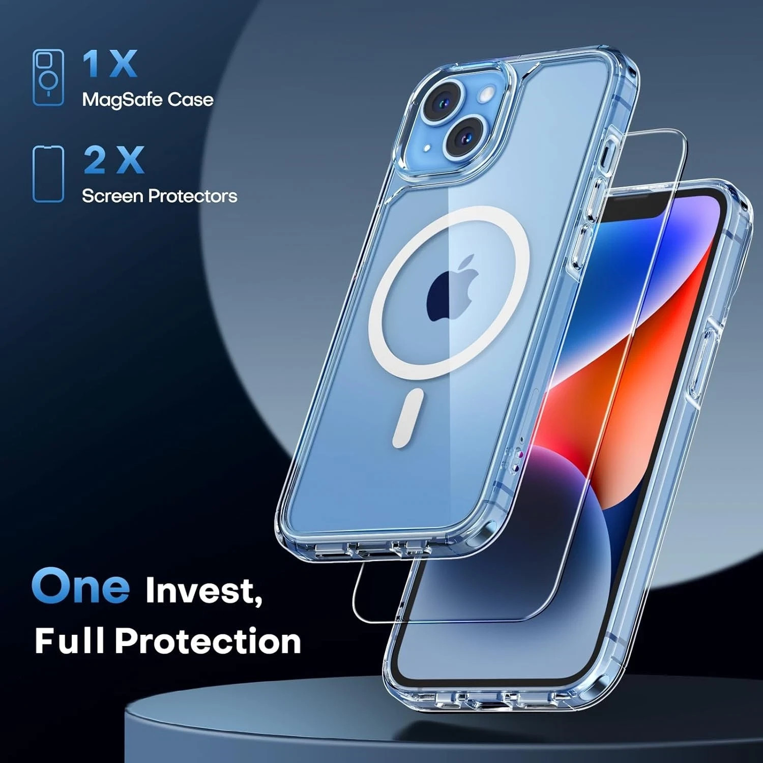 iPhone 14 Plus Case, Shockproof Slim Magnetic Case with Screen Protectors, Clear