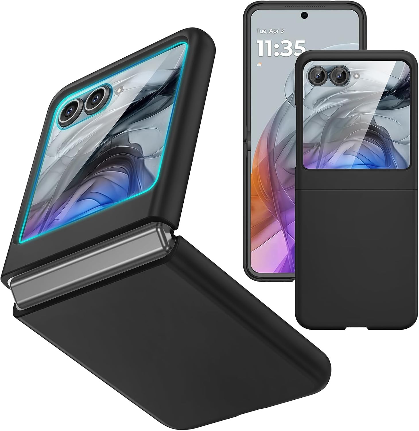 Motorola Razr 2024/2025 Case with Built-in Screen Protector, Slim Hard Case, Bla