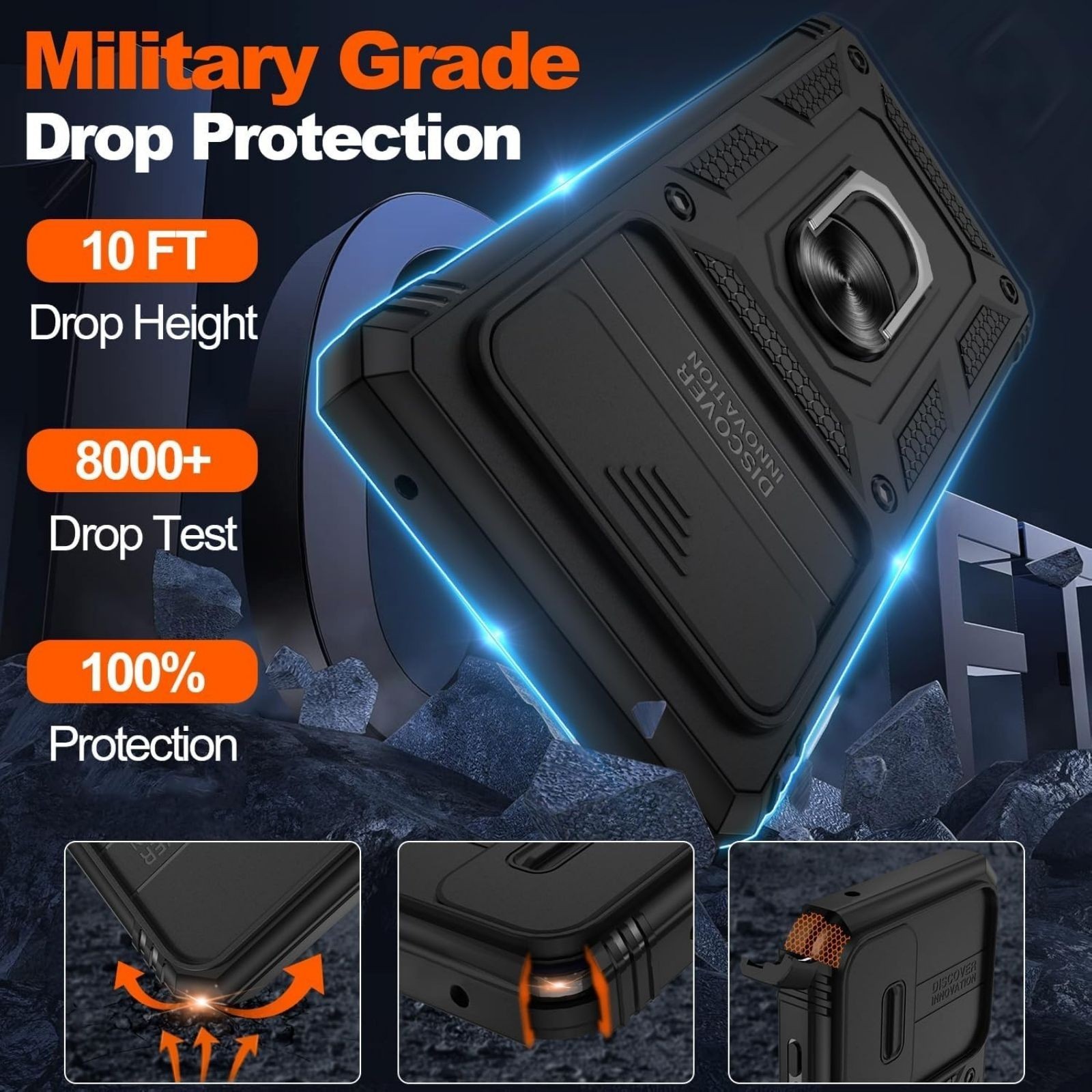 for Google Pixel 6 Case with 2 Screen Protector, Military Class with 360-Black