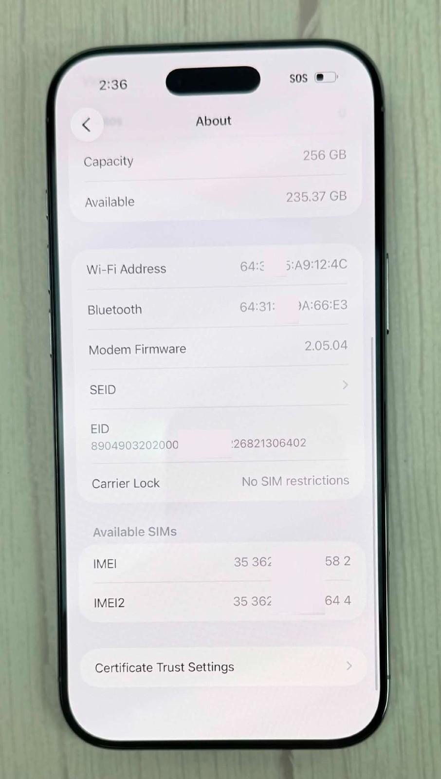 Apple iPhone 17 Air A3260 256GB Unlocked Min Condition Battery 100%