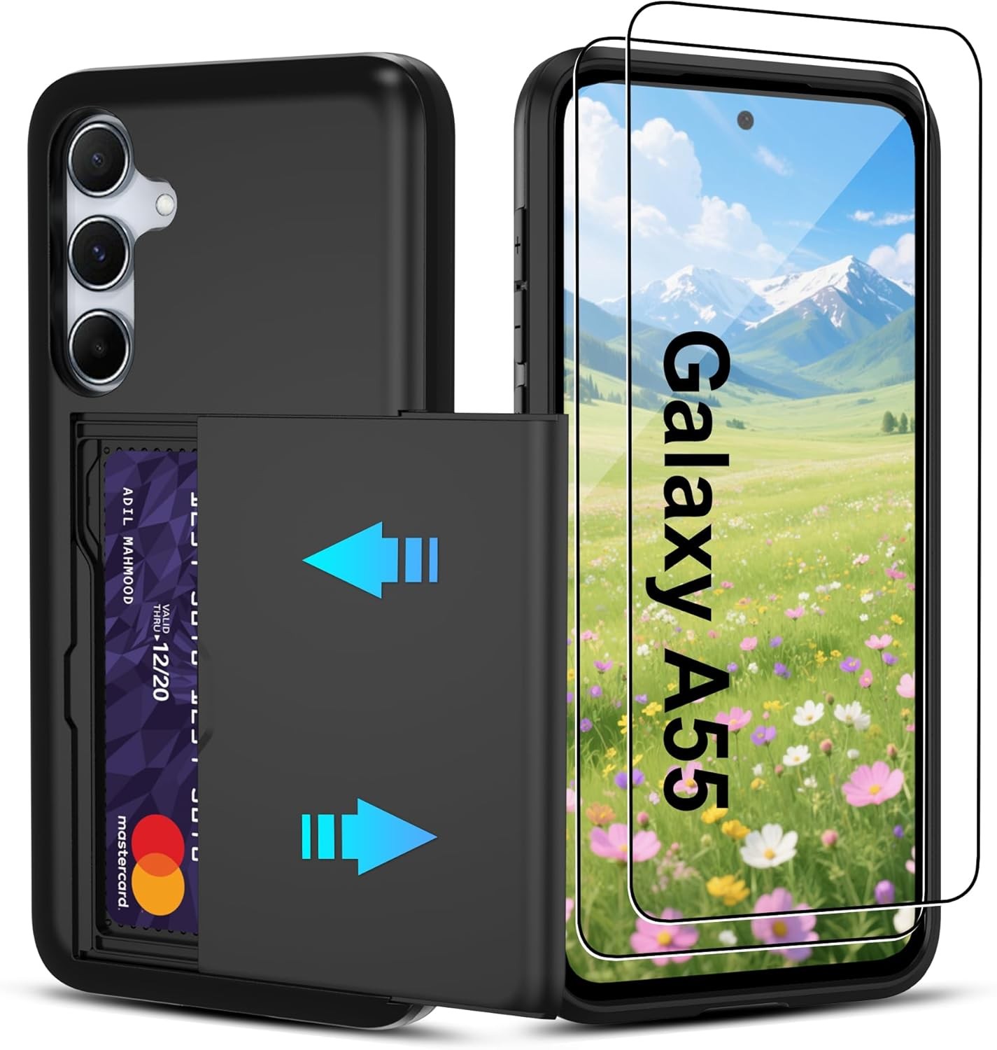 Samsung Galaxy A55 5G Case with Card Holder Dual Layer Heavy Duty Protective Cov