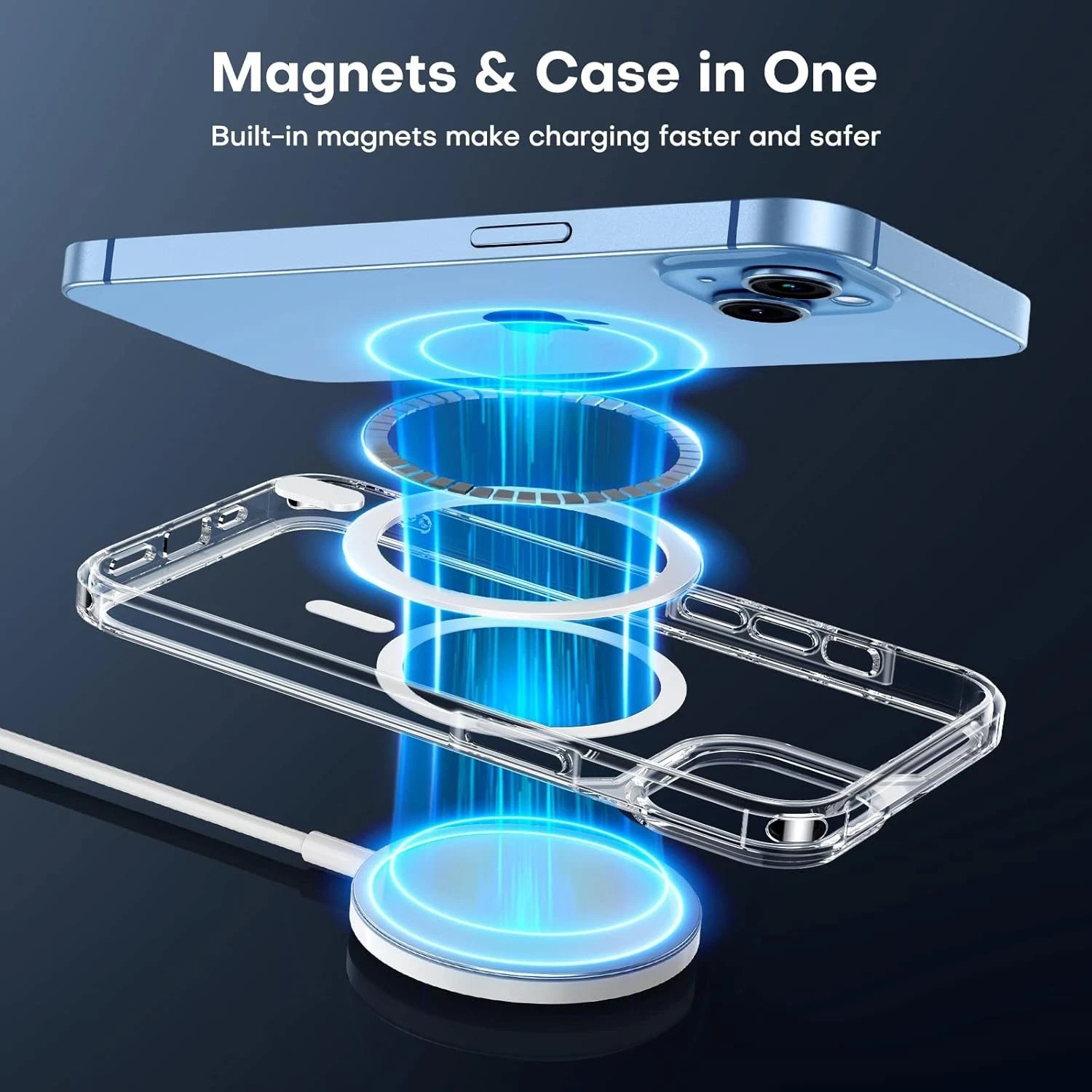 iPhone 14 Plus Case, Shockproof Slim Magnetic Case with Screen Protectors, Clear