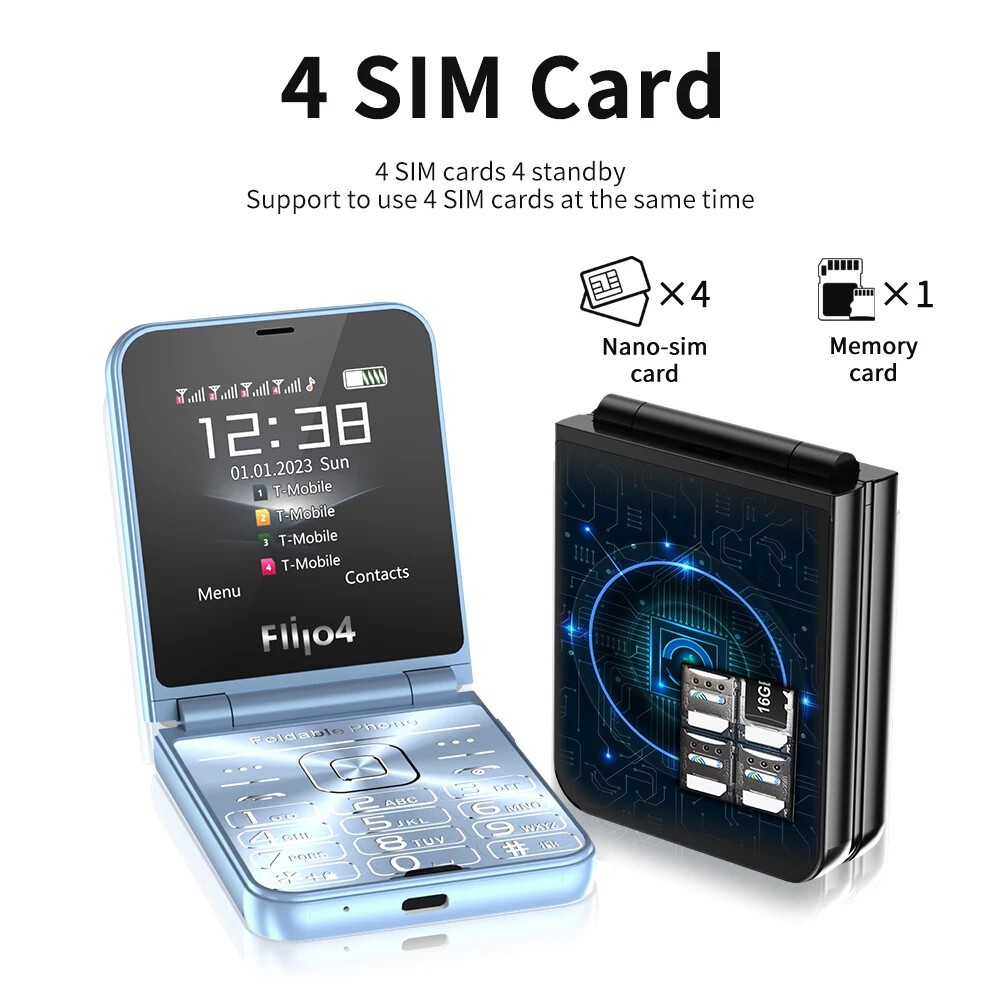 Unlocked SERVO 4 SIM Card Foldable Mobile Cell Phones Dial Torch Magic Voice