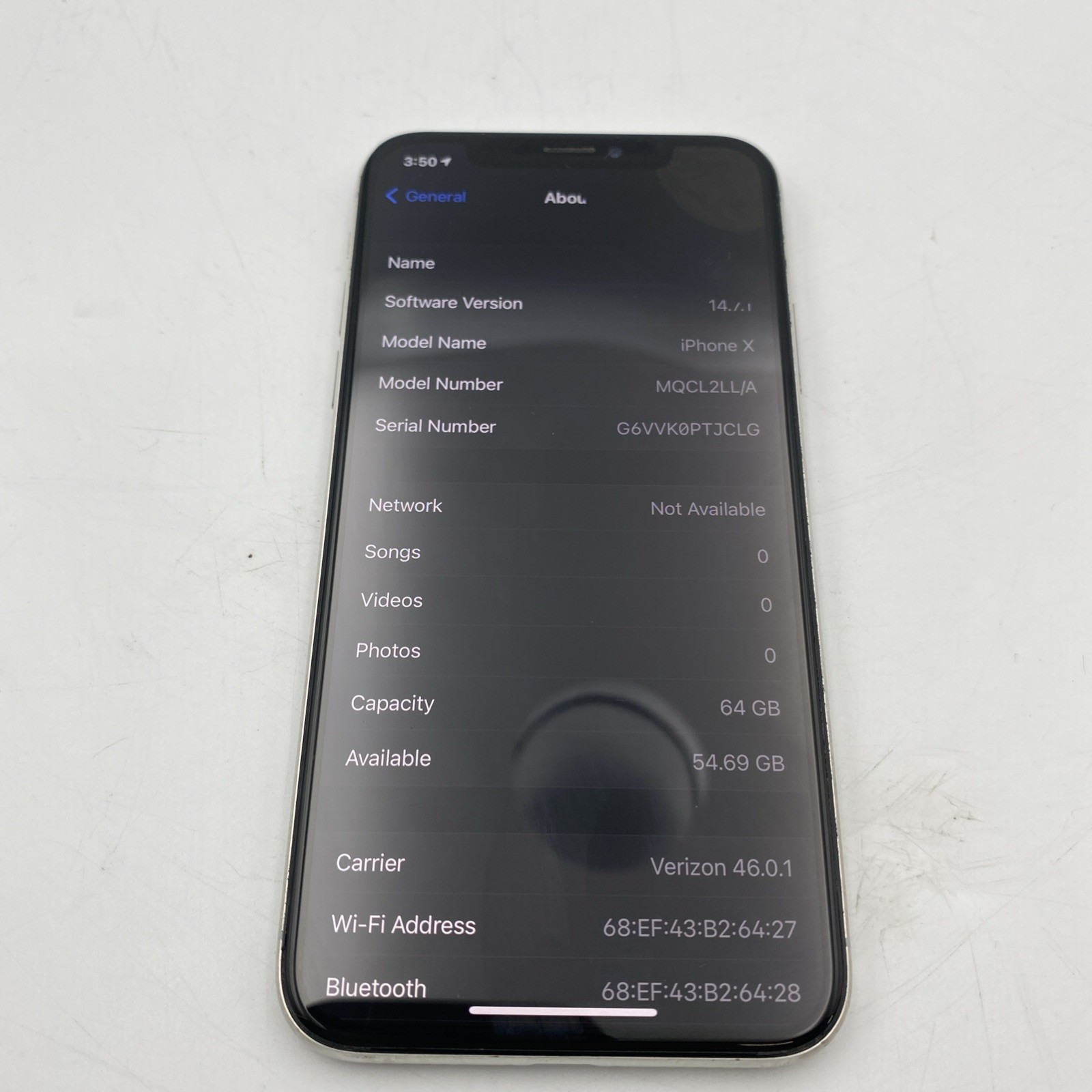 Apple iPhone X 64GB Silver Verizon Network 12MP iOS Smartphone-LCD Damage-Reset