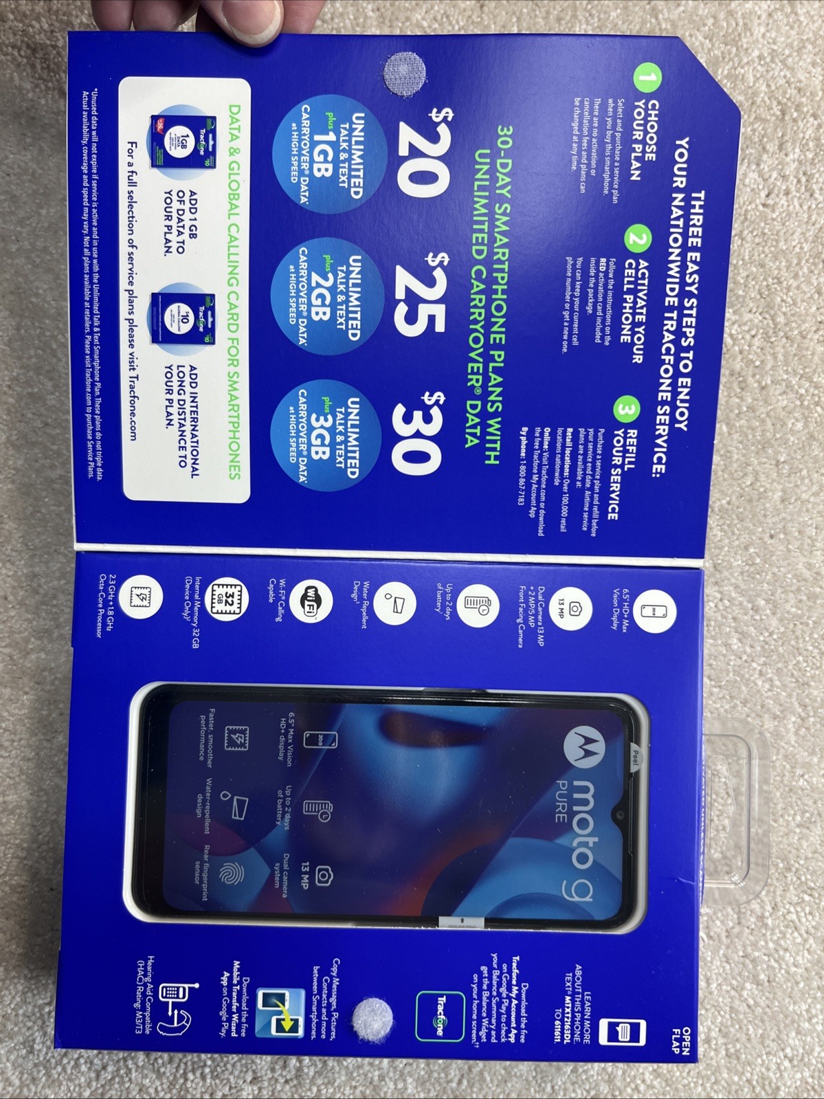 Motorola Moto G Pure 2021 Tracfone Deep Indigo 32 GB New Sealed