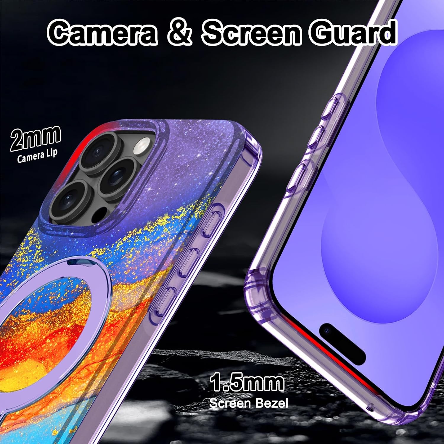 Slim Matte Wavy Frame Case for iPhone 16 Pro Max 6.9″, Orange/Blue, MagSafe Comp