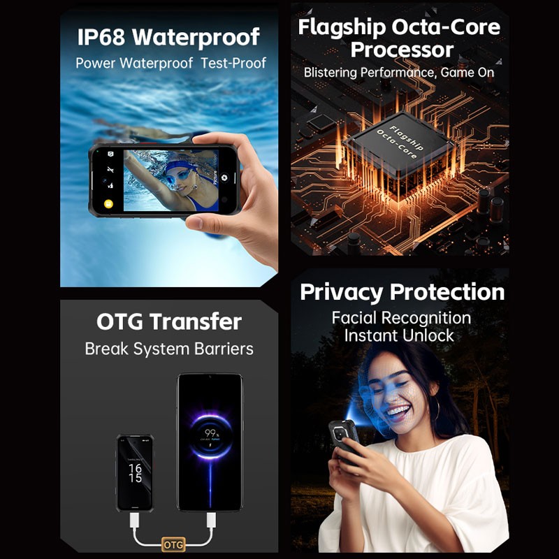 Unlocked MINI 4G Rugged Phone Android 12 Builder Waterproof Mobile UNIWA R4002