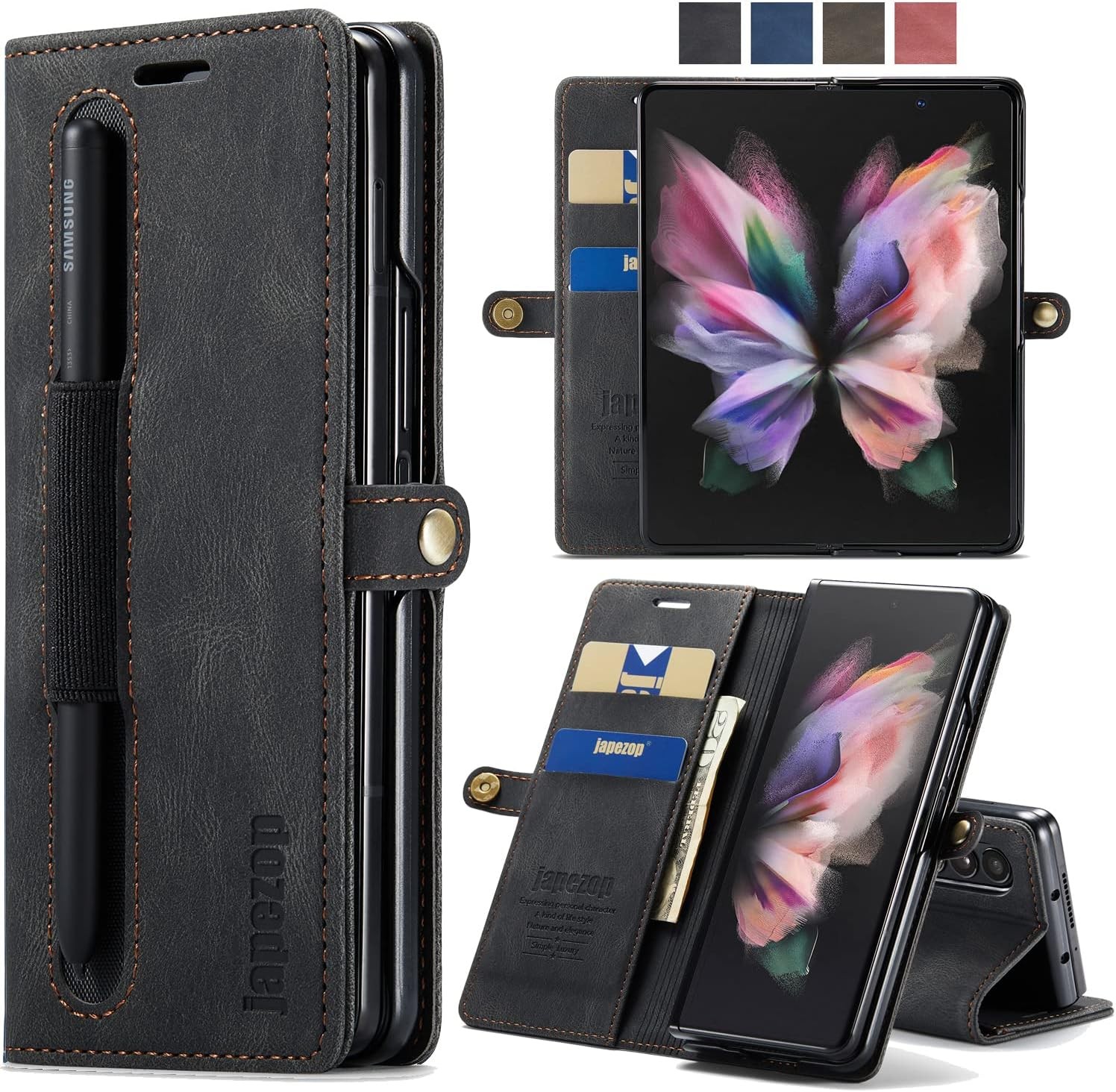 Wallet Case for Samsung Galaxy Z Fold 3 with RFID Blocking, S Pen & Card Holder