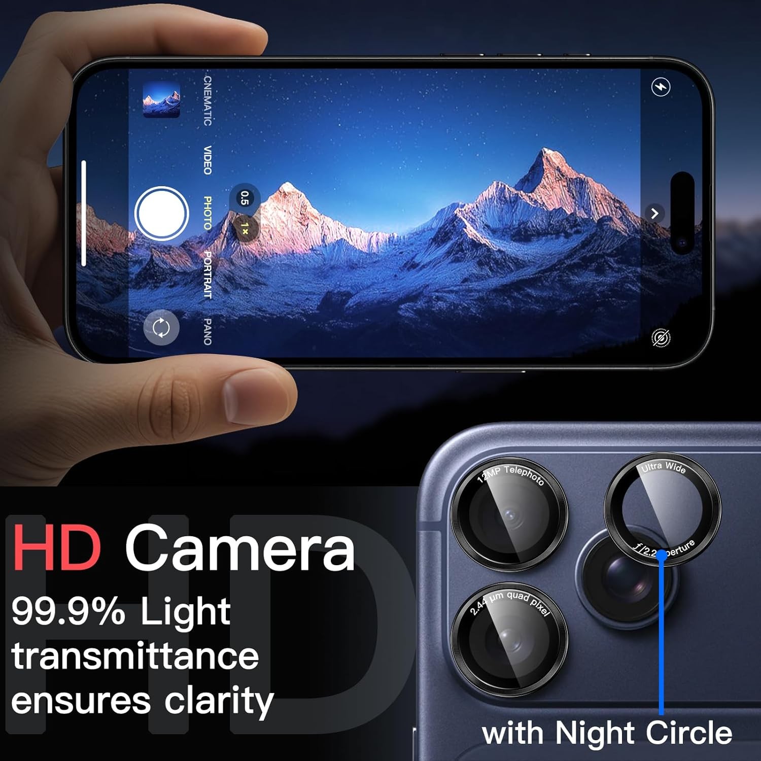 6.3-Inch & 6.9-Inch Camera Lens Protector, 9H Tempered Glass, 1 Set (Black+Red)