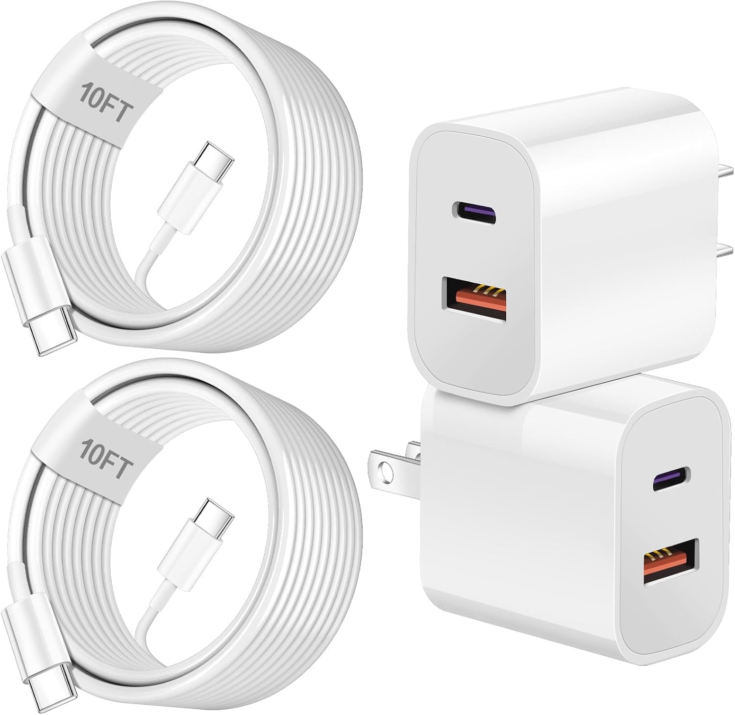 2-Pack 20W USB-C Fast Charger Adapter for iPhone 17/16, 10FT Cable