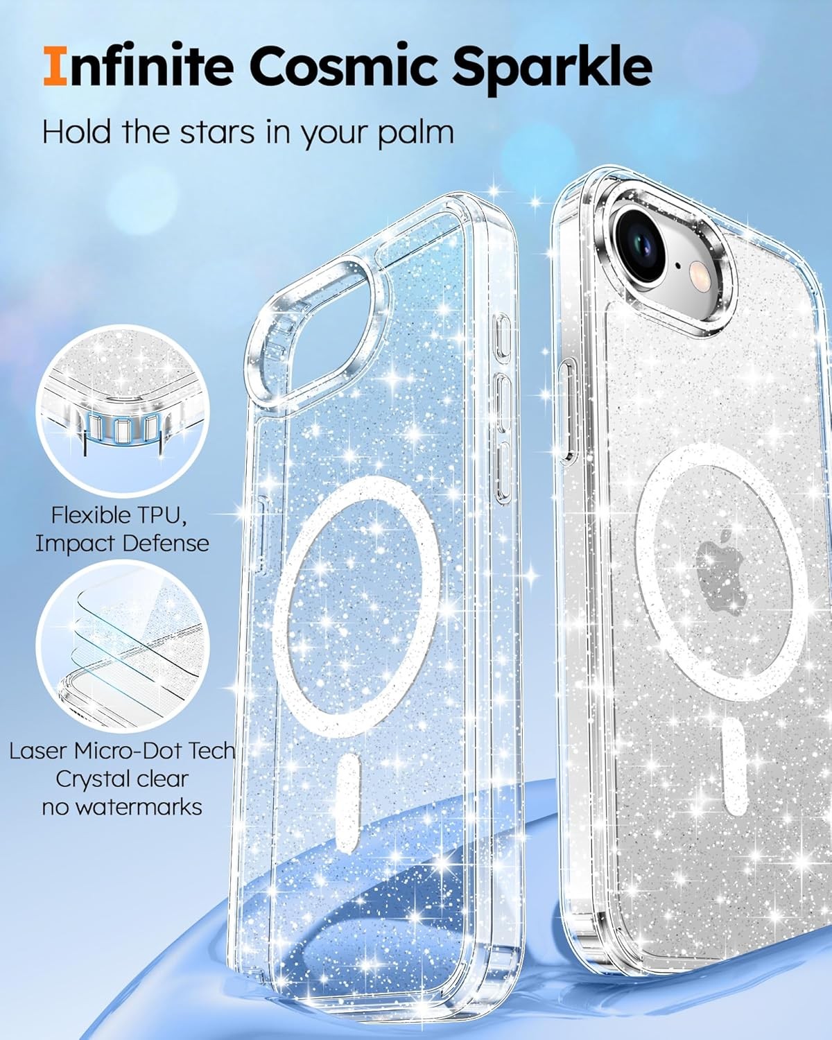 Magnetic for iPhone 17e Case/iPhone 16e Case, Cute Clear Bling Sparkly Cover