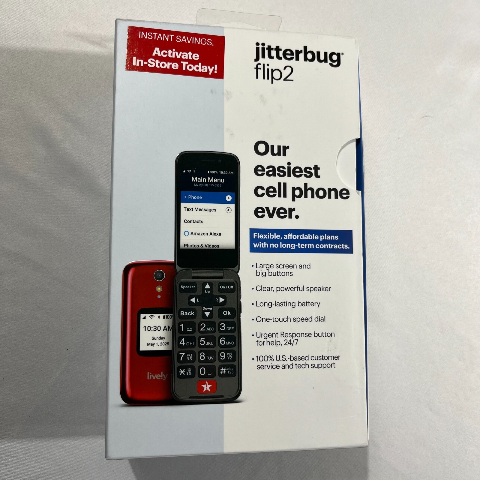 Jitterbug Flip2 Cell Phone for Seniors Red Lively GreatCall Large Buttons Works