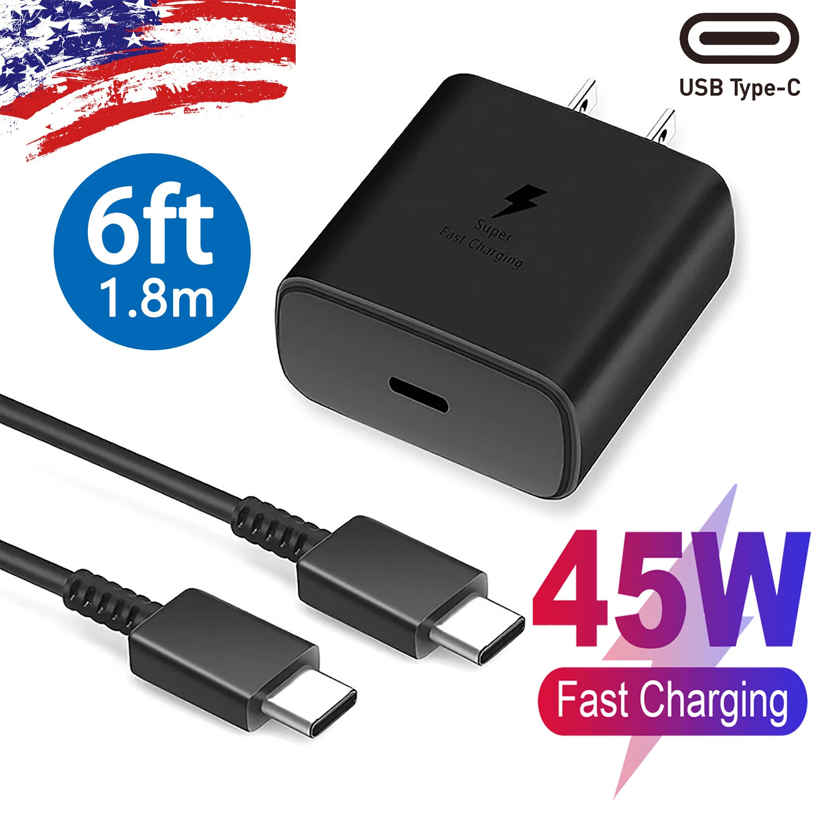 PD 45W Type USB C Super Fast Wall Charger+6ft Cable For Samsung Galaxy S22 S23 A