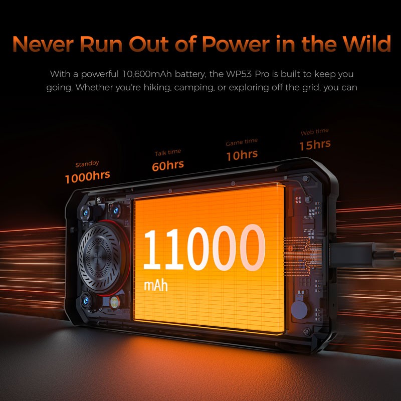 OUKITEL WP53 PRO 4G LTE Rugged Phone Android 15 Mobile Waterproof Camping Light