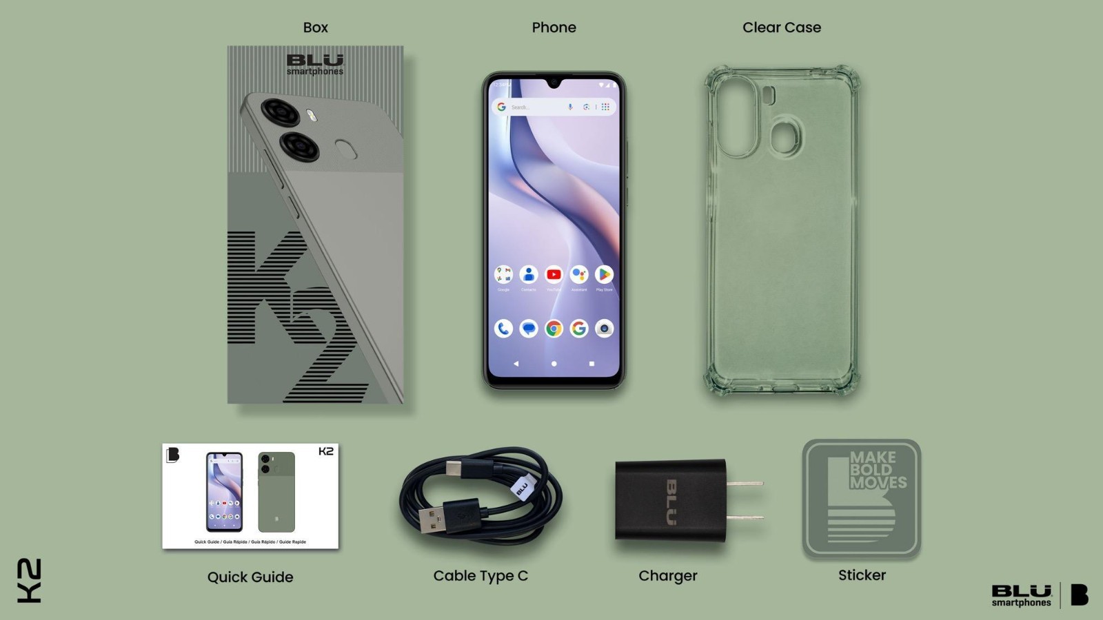 BLU K2 |Unlocked |6.88” HD+ Display Android 15 |US Version Cell Phone R.GD