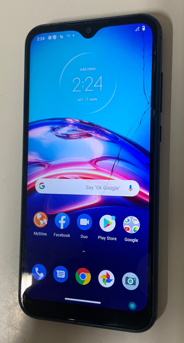 🧷 Tracfone Motorola Moto e 32GB 13MP Android Prepaid 👉BROKEN SCREEN👈