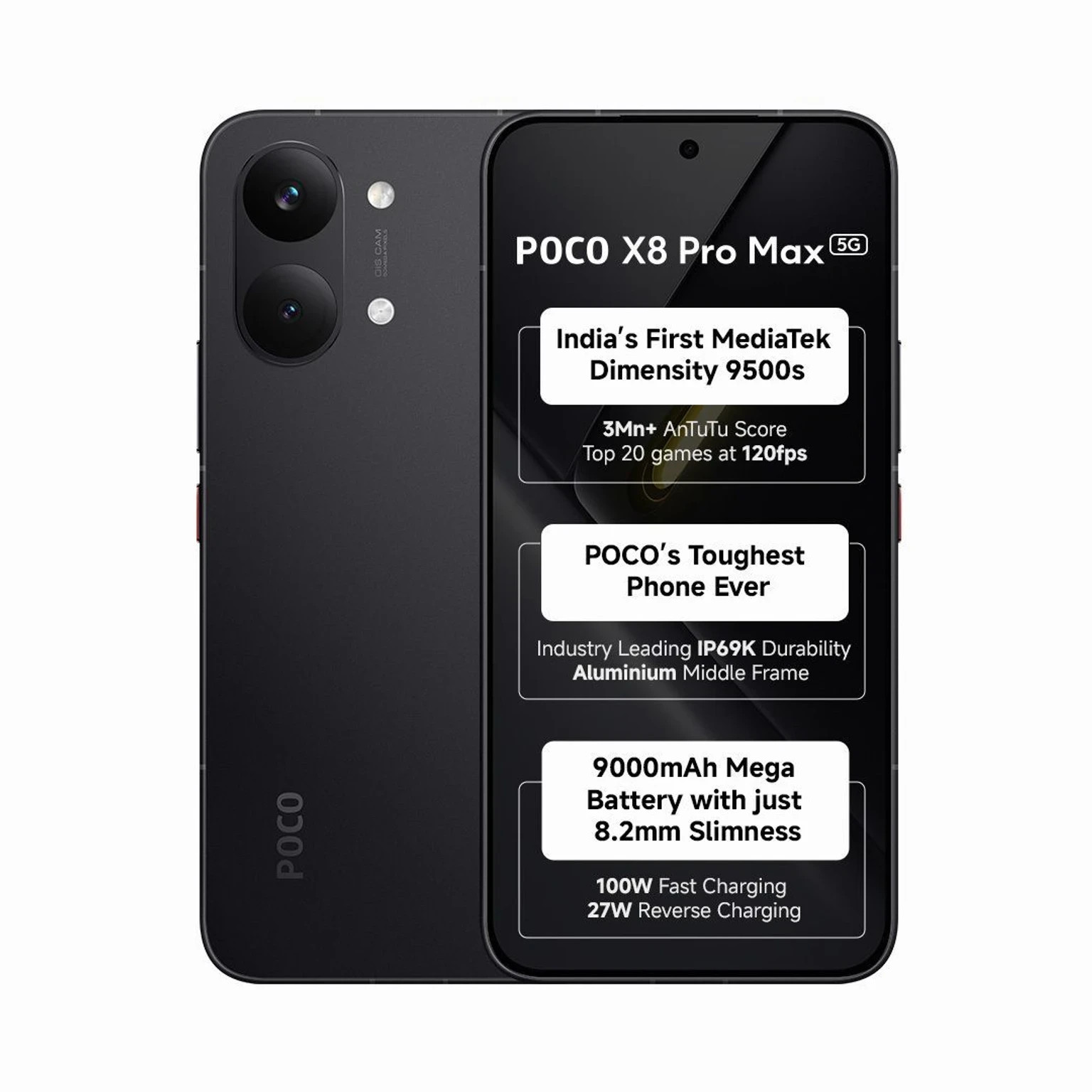 POCO X8 Pro Max (Black, 512GB 12GB RAM) 6.83″ Dimensity 9500s Global Version