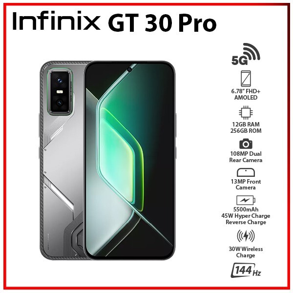 (New) Infinix GT 30 Pro 12GB+256GB GREY Dual SIM Unlocked Android Cell Phone