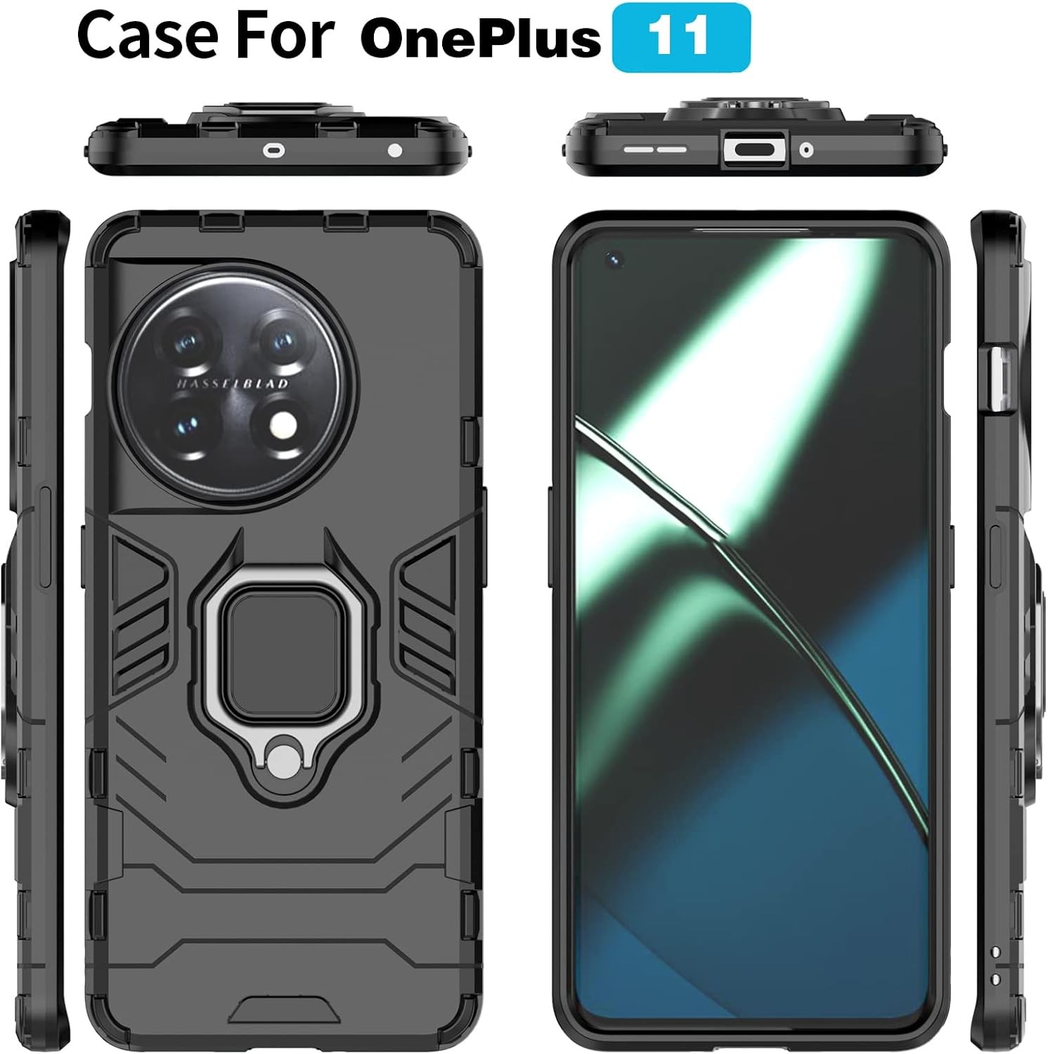 Dual Layer Protective Case & Heavy Duty Armor for OnePlus 11 5G with Stand Black