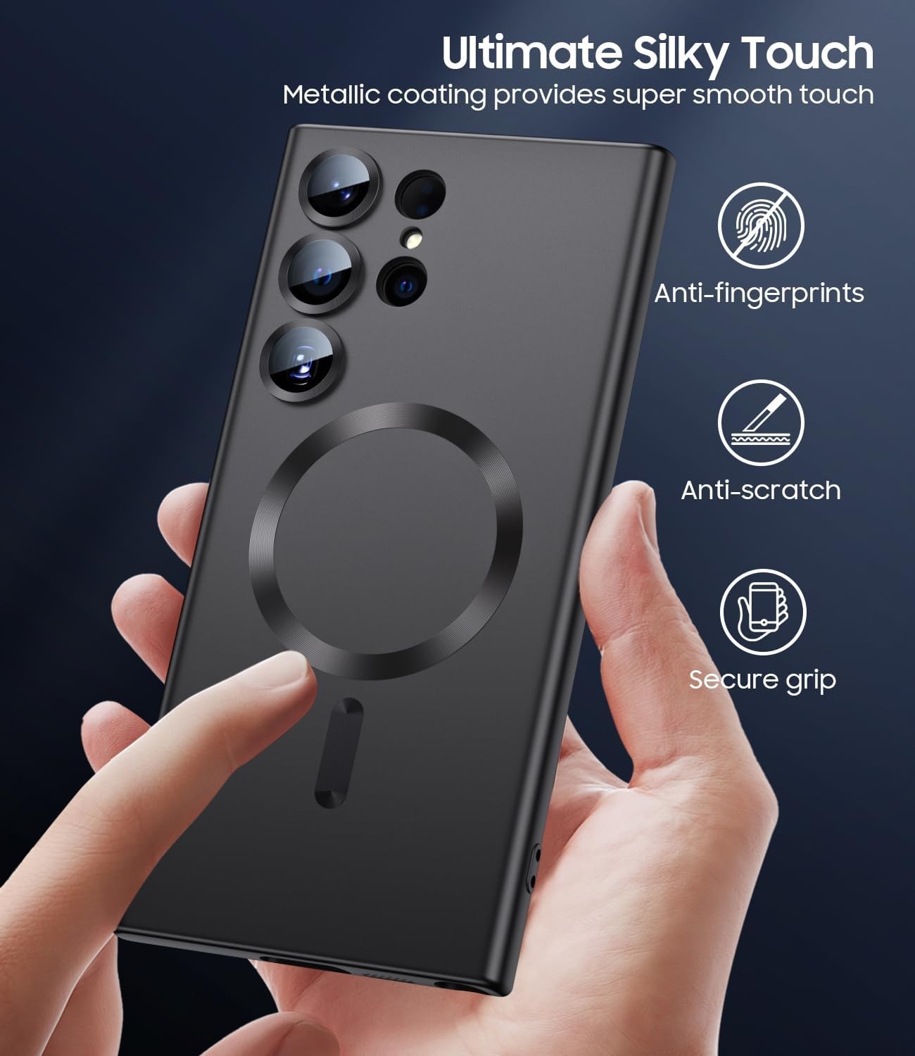Case & Camera Lens Protector for Samsung Galaxy S23 Ultra Slim Magnetic Black