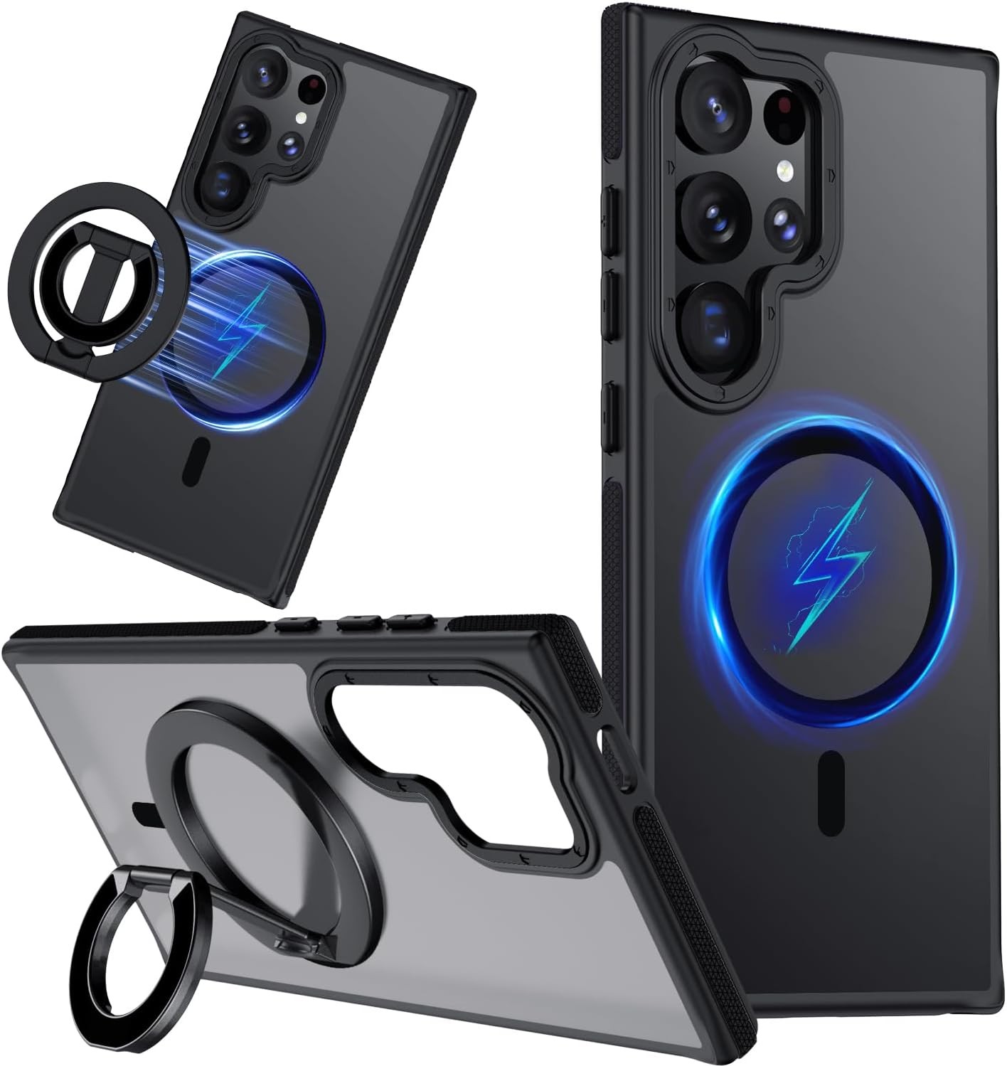 Samsung Galaxy S24 Ultra Case, Dual-Side Magnetic Ring Holder, Anty-Slip Grip, B