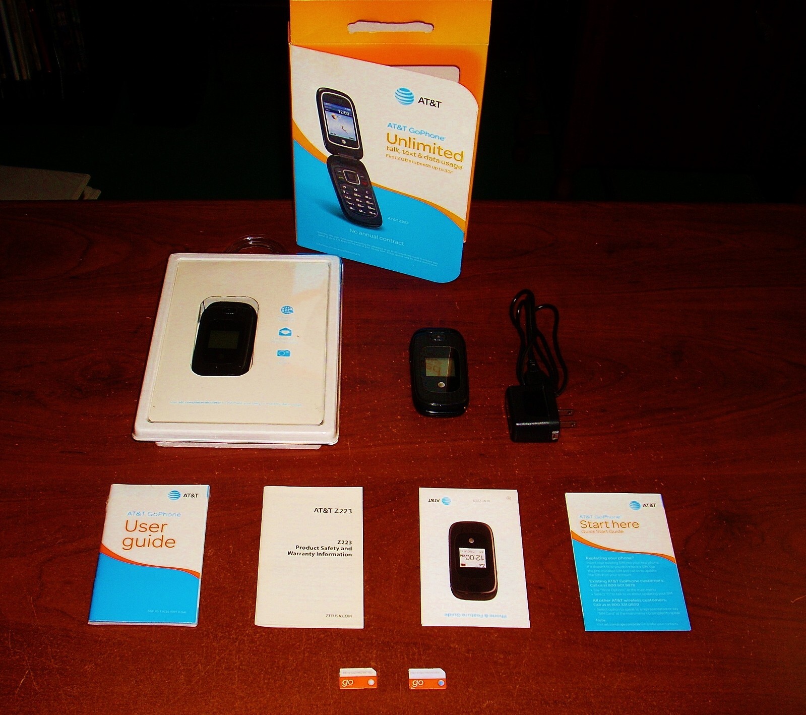 AT&T GoPhone Z223 Lot of 2 Flip Phones ATT One Phone with Original Box Packaging