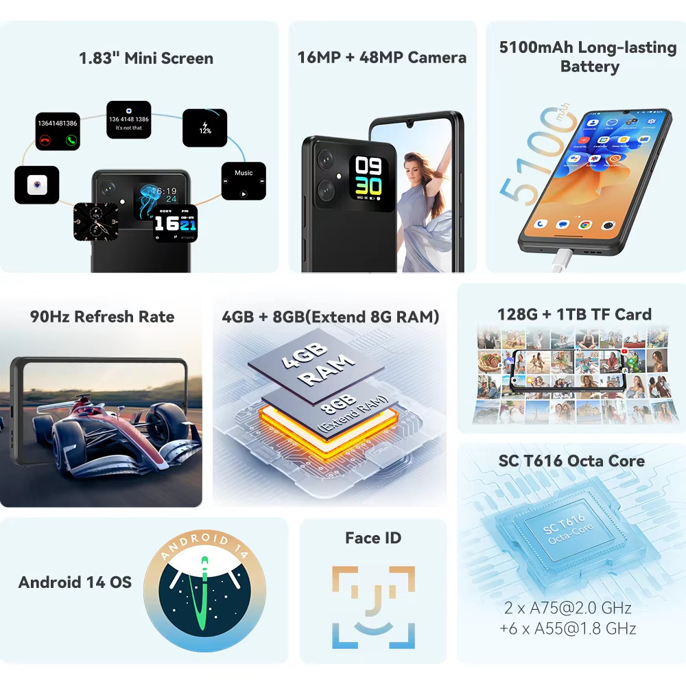Cubot A20, Smartphone Android 14, 12GB (4GB+8GB Extend) RAM+128GB ROM, 90Hz 6.7