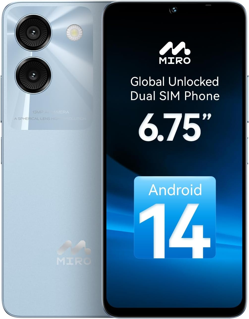 Ultra-Light 6.75″ Smartphone – 4G, 64GB, 1TB Expandable, Dual Camera, Android 14