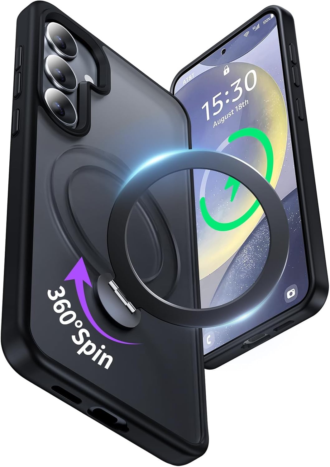 Samsung Galaxy S24+ Plus Case with 360° Rotatable Magnetic Ring Stand, Black