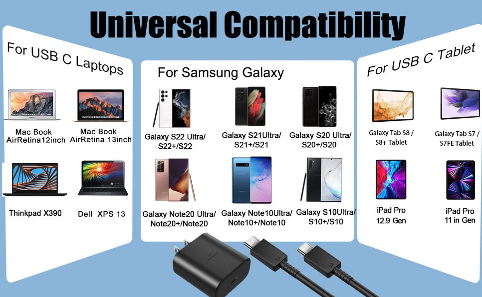 45W Super Wall Charger Adapter 6ft Type C Cable for Samsung Galaxy S23 S22 S21 +