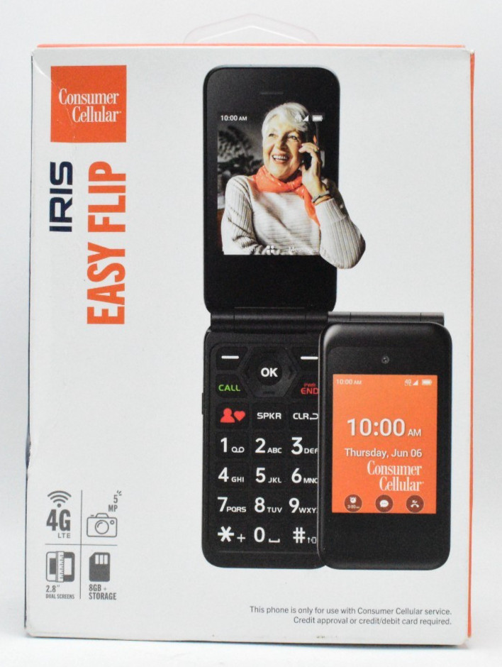Consumer Cellular Iris Easy Flip 8GB Gray SL006CC Flip Phone – Factory Sealed