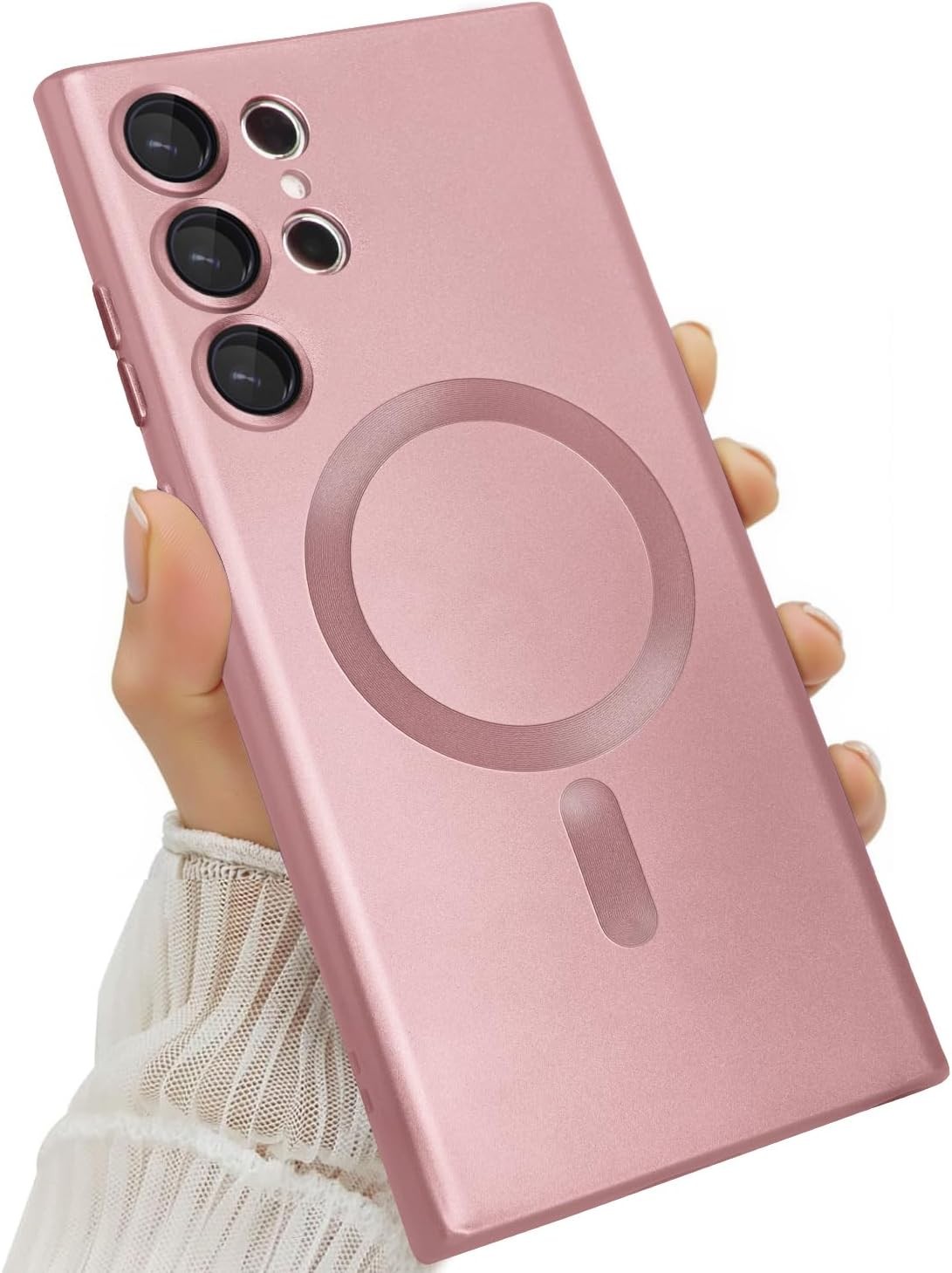 Camera Lens Protector & Magnetic Case for Samsung Galaxy S23 Ultra Matte Pink