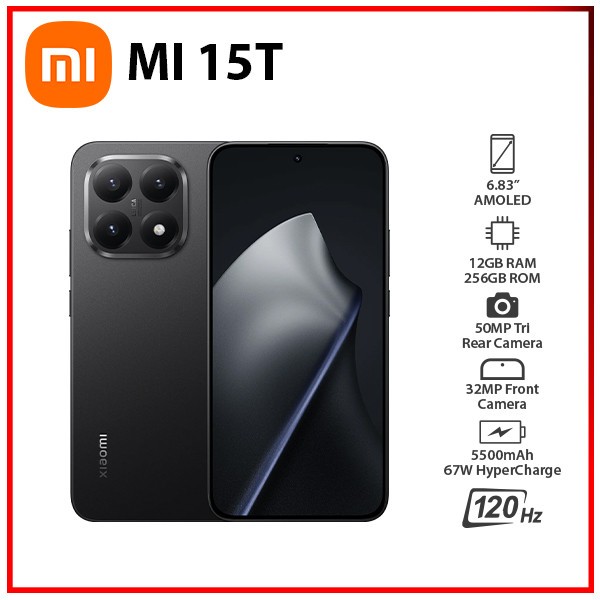 (New) Xiaomi 15T 5G 12GB+256GB BLACK Dual SIM Unlocked Android Cell Phone