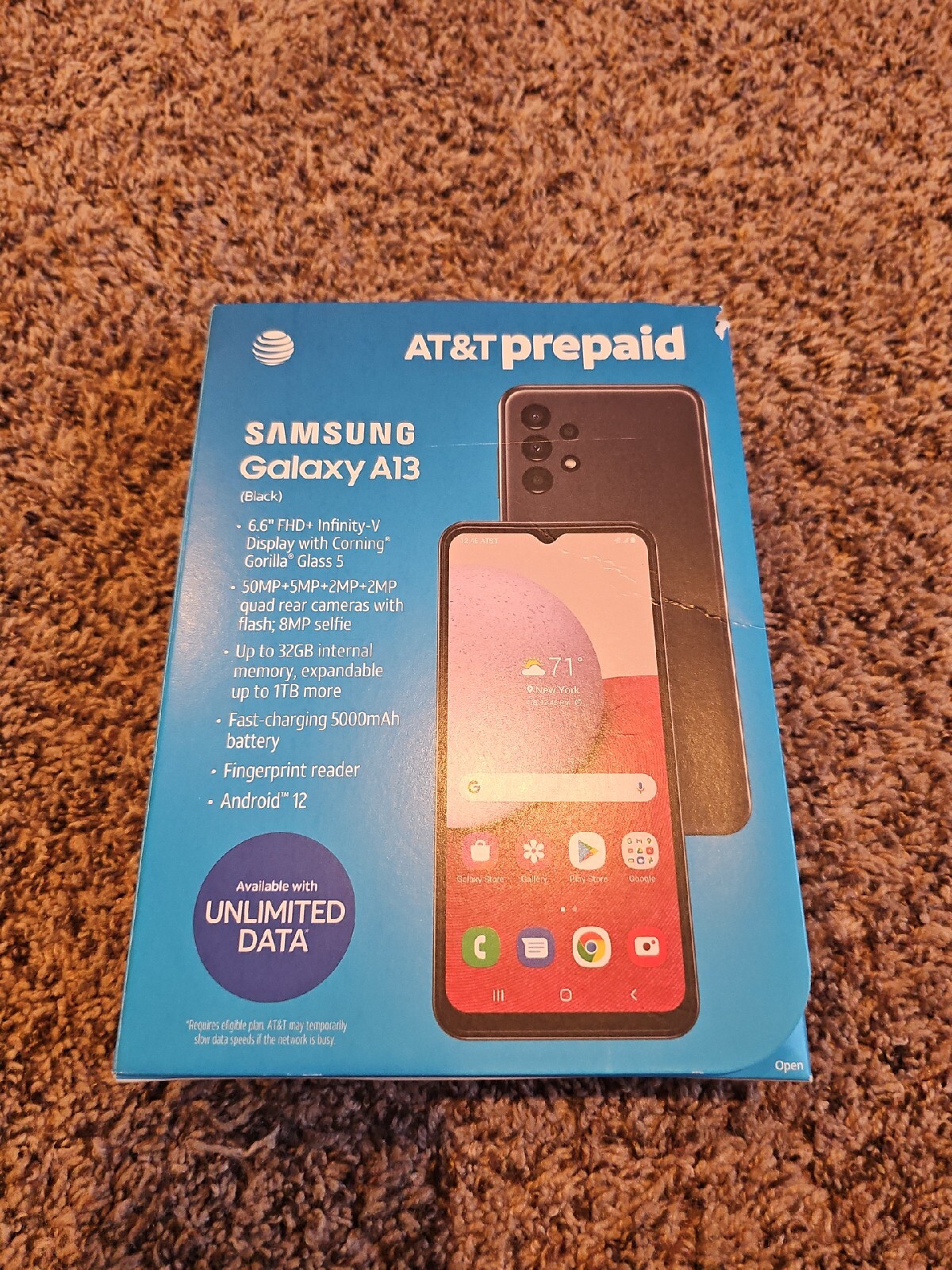 New Samsung Galaxy A13 SM-A135U LTE -32GB – Black (AT&T) Expandable Storage 6.6″