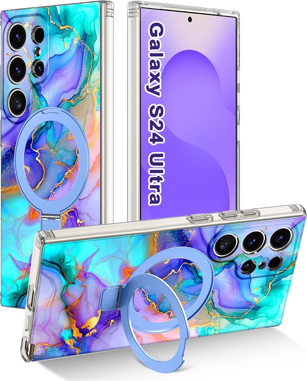 Magnetic for Samsung Galaxy S24 Ultra Case with Invisible Ring Stand, Blue Viole