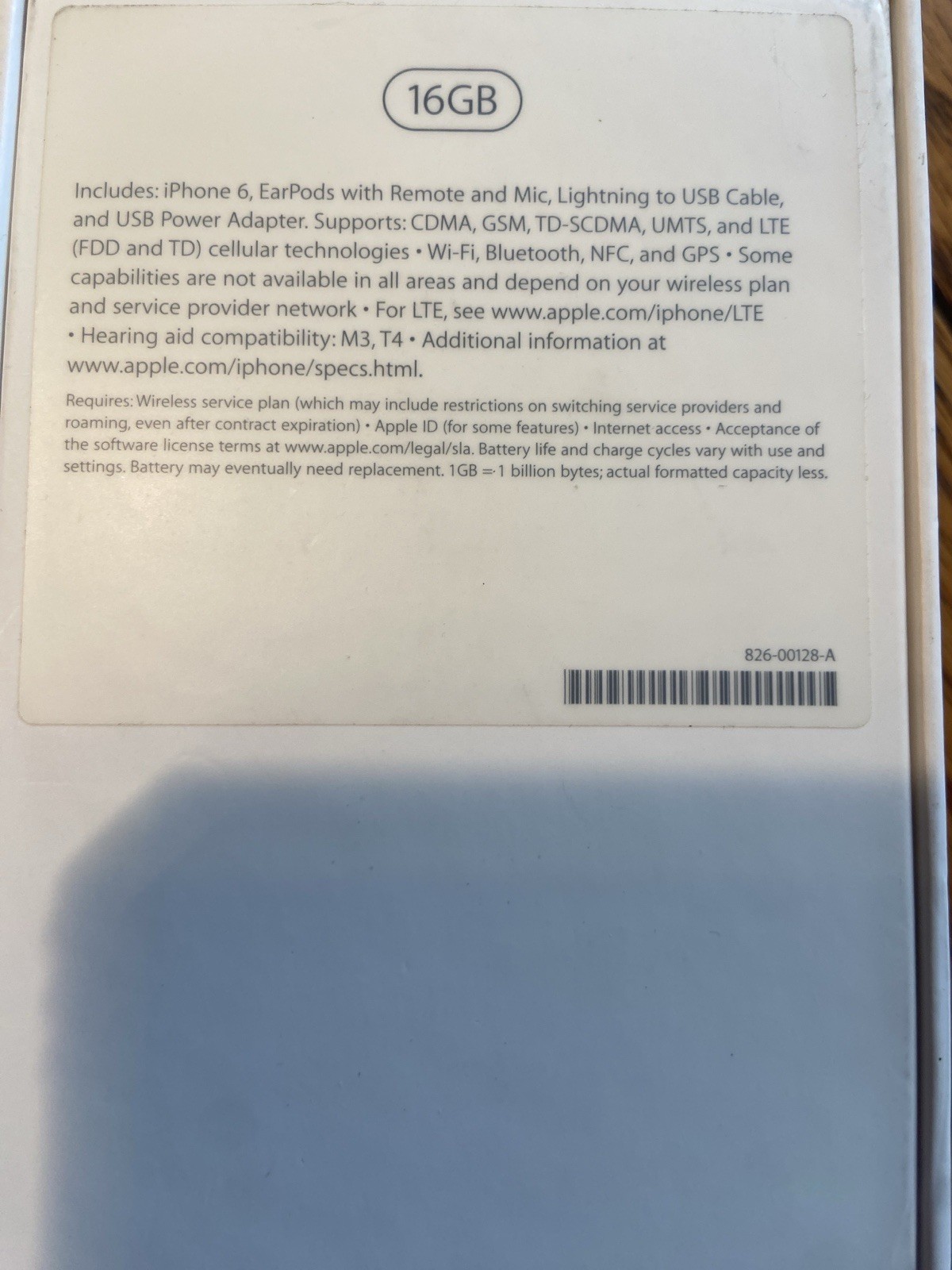 Apple iPhone 6 Black 16GB 826-00128-A Wi-Fi Bluetooth NFC LTE GSM CDMA with Box