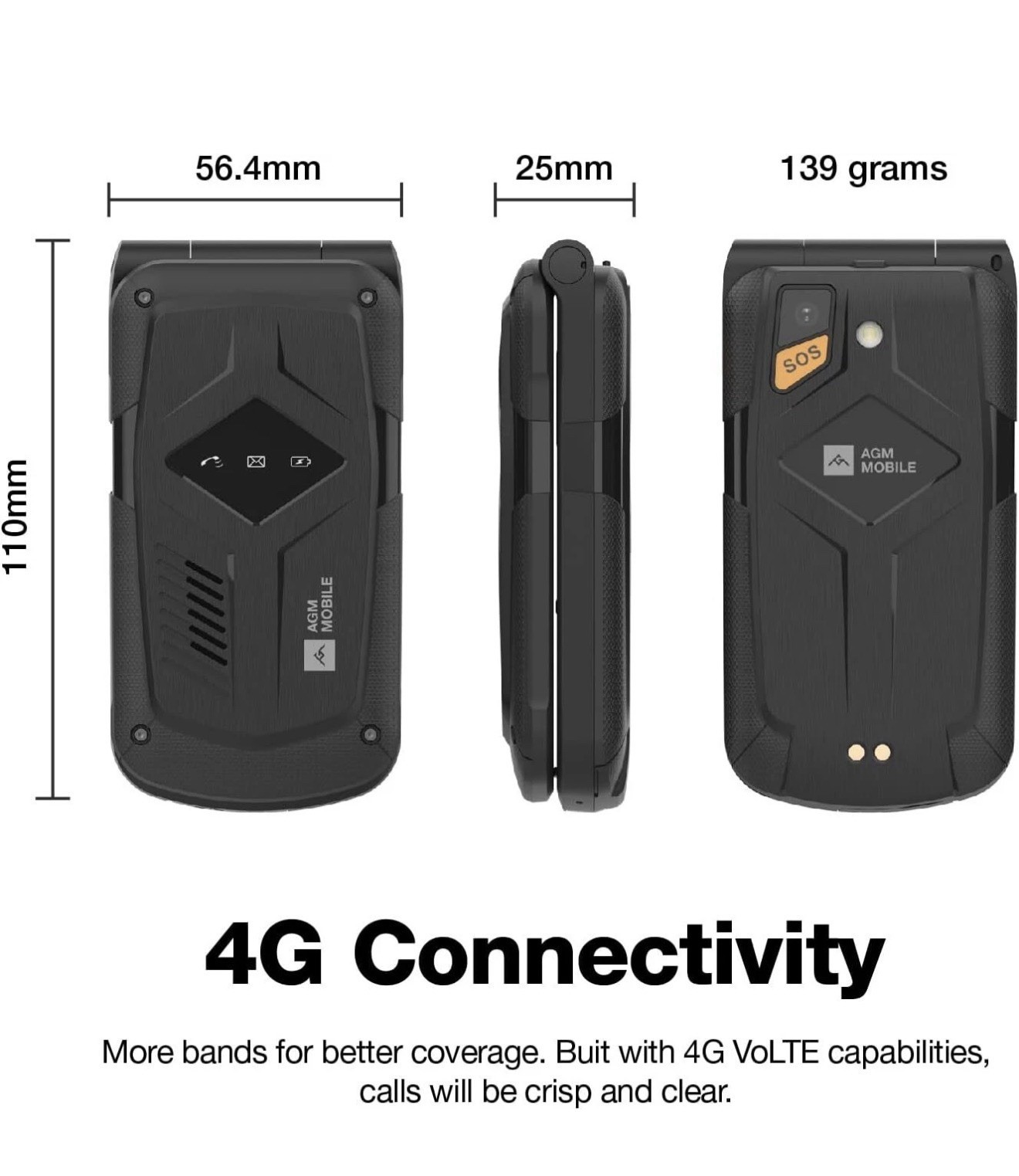 AGM M10 Flip 4G Rugged Feature Phone Large Button Large Icon Senior Basic Phone