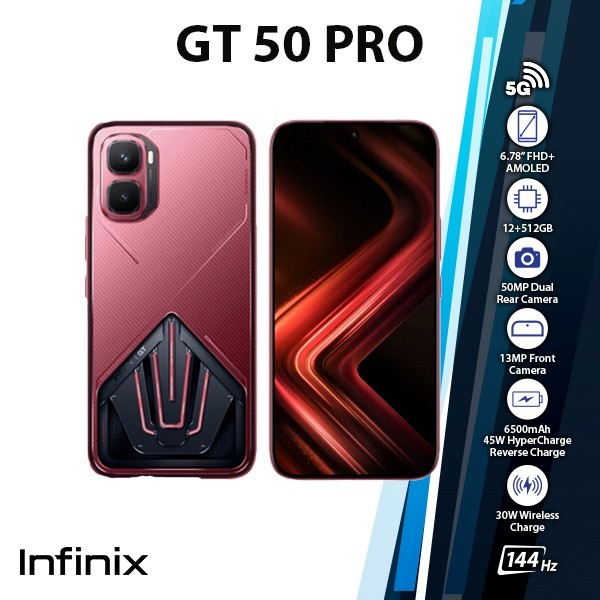 Infinix GT 50 Pro 5G Android Cell Phone (RED/12GB+512GB/Dual SIM/Unlocked)