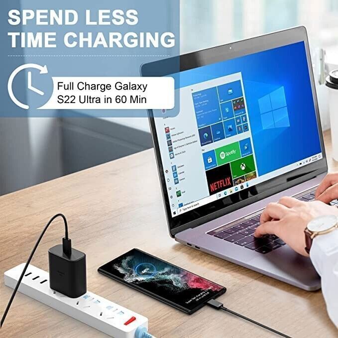 45w Type USB-C Super Fast Wall Charger 6FTS Cable For Samsung Galaxy S23 S22 S21