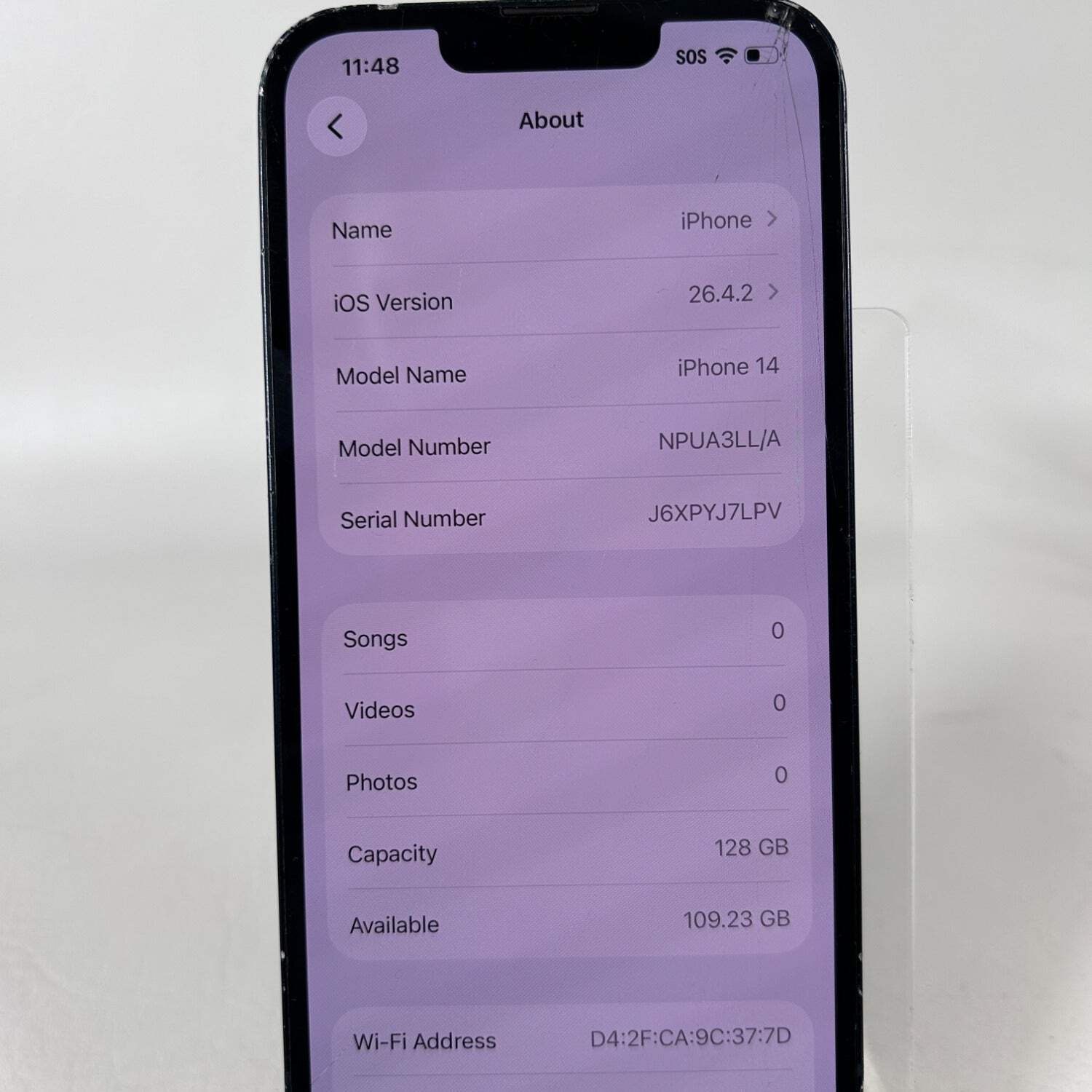 Broken T-Mobile Apple iPhone 14 128GB 26.4.2 NPUA3LL/A /Cracked On Top Right Sid