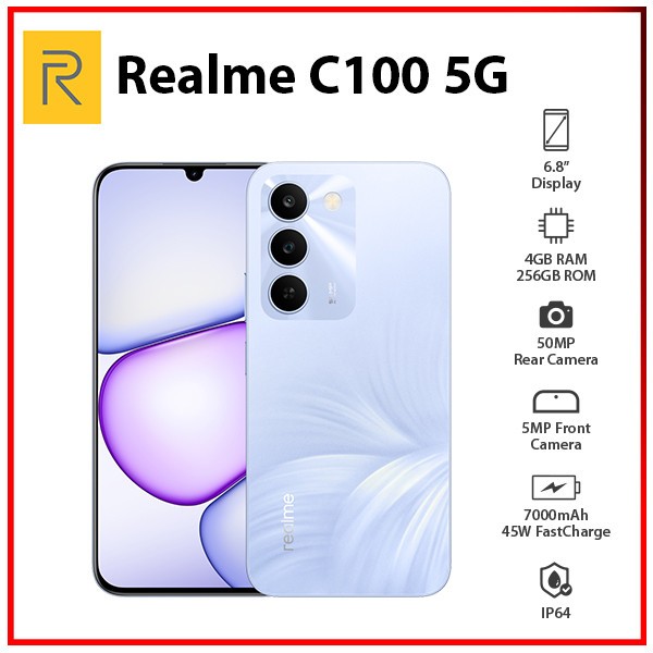 Realme C100 5G 4GB+256GB PURPLE Global Dual SIM Unlocked Android Cell Phone