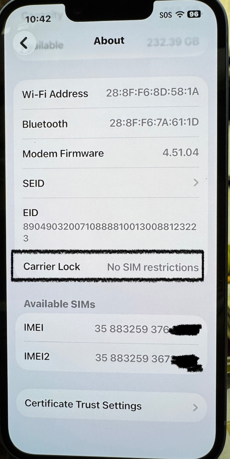 Apple iPhone 14 256GB Blue Factory Unlocked Excellent 85% Battery Health