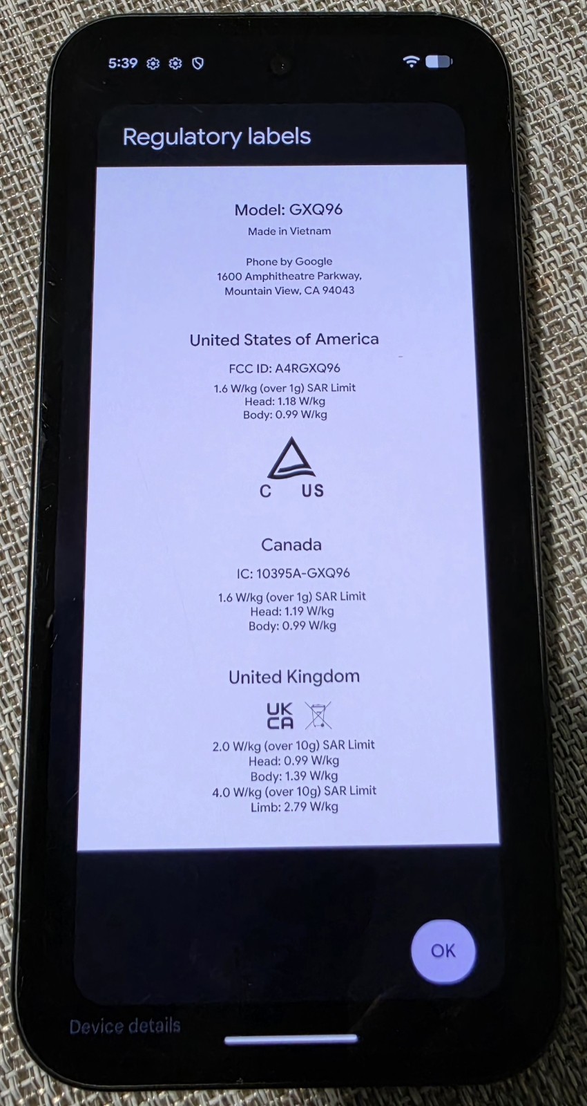 Google Pixel 9a – 128 GB – Obsidian (Unlocked) – READ